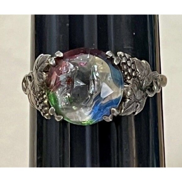 Vintage Sterling Silver Mystic Topaz Ring Sz 8.25 Ornate Fancy Sparkle - Picture 1 of 7